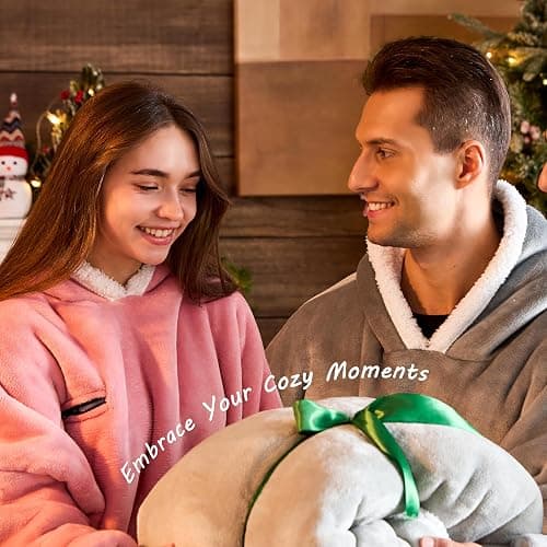 IFNOW Wearable Blanket Hoodie,Oversized Sherpa Hooded Blanket Sweatshirt with Eye Mask and Pocket,Cozy Flannel Blanket with Sleeves for Adult,Birthday Christmas Gifts for Women Mom Girlfriend,Grey thumbnail 9