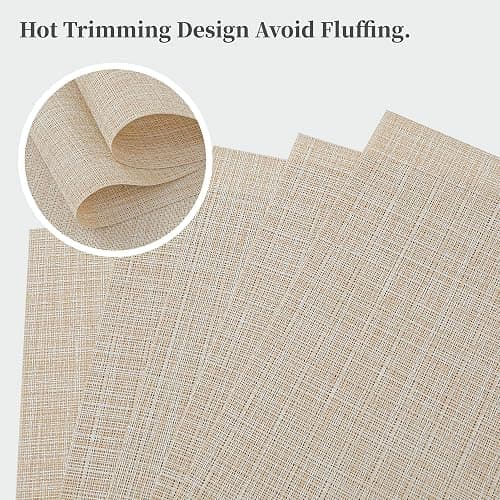 Leetaltree Beige Placemats Set of 4 - Heat Resistant Non-Slip Place mats for Dining Table, Washable Durable PVC Vinyl Woven Table Mats（Beige, 4） thumbnail 5