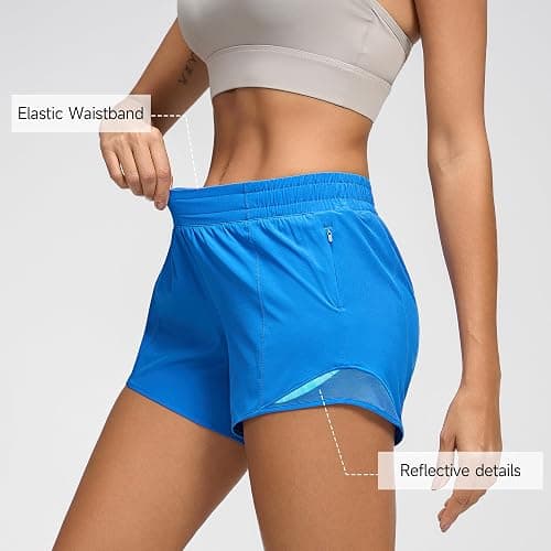MCEDAR Women's Low Waisted Running Shorts 4" with Mesh-Lined Active Workout Quick Dry Gym Athletic Sports Short Zip Pocket thumbnail 5