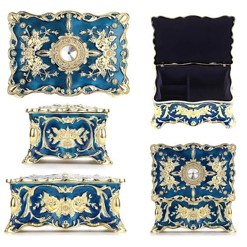 Hipiw Vintage Jewelry Organizer Box - Metal Trinket Storage Box Ornate Treasure Chest Box Jewelry Decorative box Keepsake Gift Box Case for Women,4.9"x3.4"x2.7" thumbnail 5