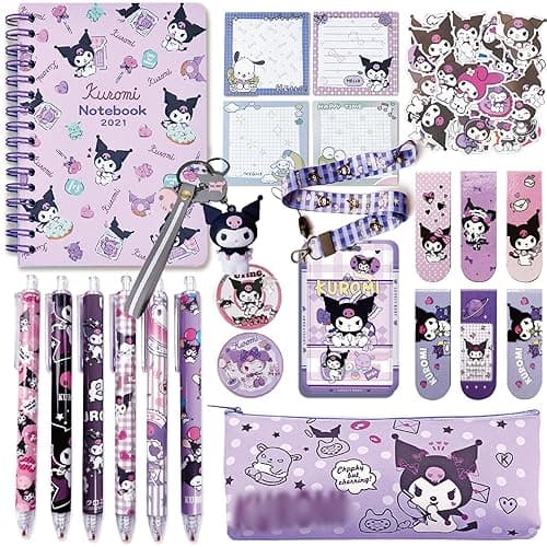GFDSJKLCTH Cute Stationery Gift Set Kawaii Back to School Including Notebook Pencil Cas Ballpoint Pen ID Badge Holder Stickers Key Chain Bookmark （purper） - Image 1