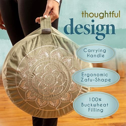 Florensi Meditation Cushion - Comfortable Floor Pillow - Traditional Tibetan Meditation Pillow with Beautiful Velvet Cover - Large Floor Cushion Seating for Adults - Premium Yoga Buckwheat Bolster thumbnail 7