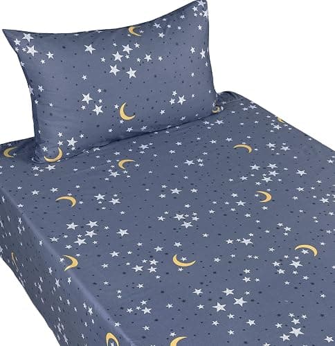 Scientific Sleep Moon & Stars Boys Girls 100% Cotton 3 Pcs Twin Bed Sheet Set Kids Toddler Teen, Flat Sheet & Fitted Sheet & Pillowcase Kids Bedding Set thumbnail 2