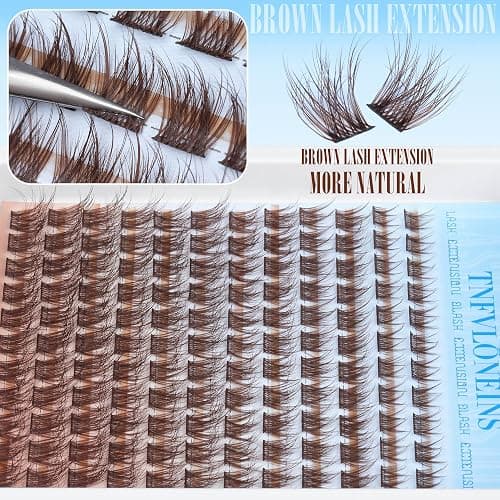 Brown Lash Clusters Kit Natural Eyelash Clusters Fluffy Lash Extension Kit Wispy Eyelash Extension Kit Matte Brown Cluster Eyelash Extensions 8-16mm Individual Lashes Clusters by TNFVLONEINS thumbnail 7