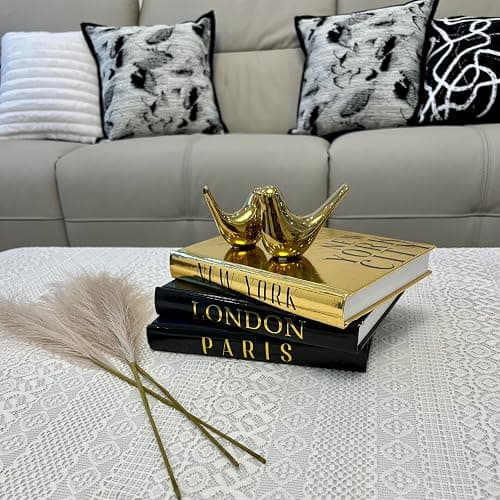 Decorative Books for Home Decor with Small Birds Statues Gold Home Decoration, Modern Style Coffee Table Book Decor, Stacked Books for Bedroom, Living Room, Office Desktop, Cabinets Shelf Decor - Gold thumbnail 5