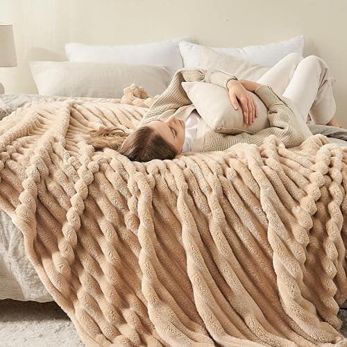 NEWCOSPLAY Super Soft Throw Blanket Brown Premium Silky Flannel Fleece 3D Ribbed Jacquard Lightweight Bed Blanket All Season Use (Brown Ribbed, Throw(50"x60")) thumbnail 4
