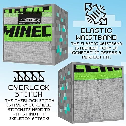Minecraft Boxer Shorts, Boys Underwear 5-14 Years, Pack of 2 (9-10 Years, Black/Grey) thumbnail 2