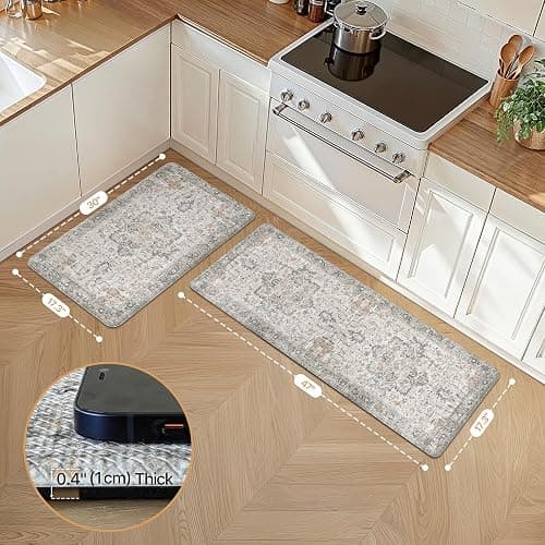 GENIMO Kitchen Mats for Floor 2PCs, Washable Anti Fatigue Mat for Cushioned, 17.3"x47"+17.3"x30", Waterproof Kitchen Rugs, Non Slip Comfort Standing Mat Rug for Home, Sink, Laundry, LightTaupeBrown thumbnail 2