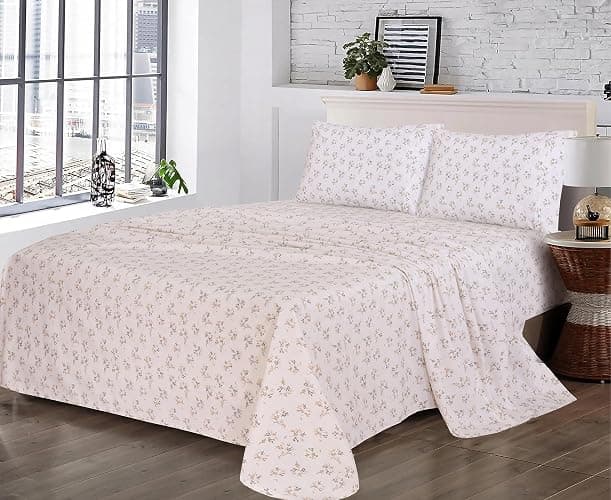 RUVANTI 100% Cotton Sheets – Full Size Percale Bedding, Cooling & Breathable Floral Design, Durable with a Crisp, Soft & Comfortable Feel, 16" Deep Pocket, 4-Piece Set, Twin Spring thumbnail 2