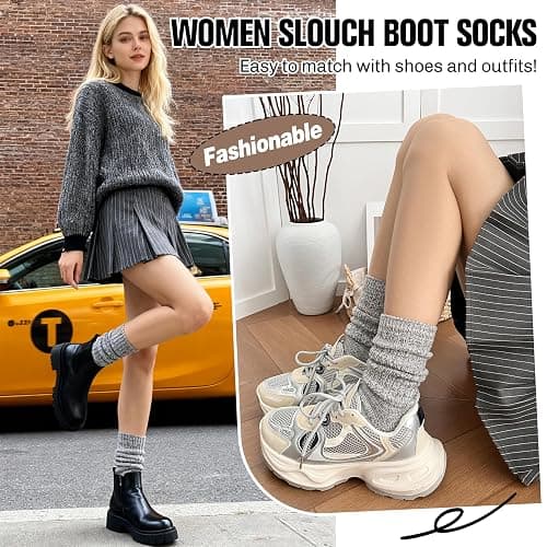 Womens Slouchy Boot Socks Winter Warm Cozy Slouch Scrunch Fuzzy Fluffy Crew Socks 5 Pairs thumbnail 3