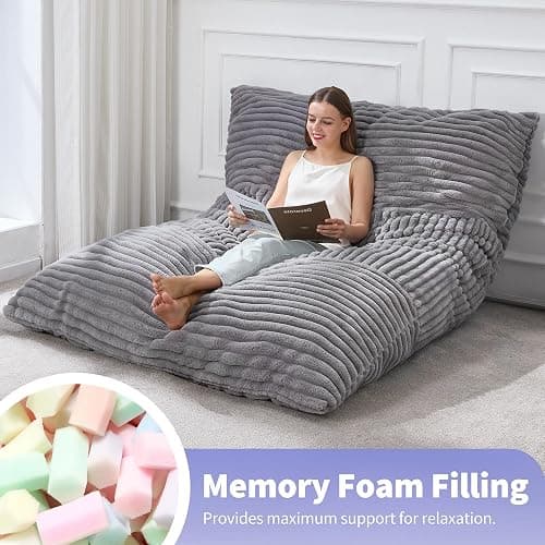 Hobestluk 3 in 1 Bean Bag Chair Giant Bean Bag Chairs Convertible Bean Bag Floor Cushion with Machine Washable Cover, Beanbag Chairs for Adult (Grey) thumbnail 5
