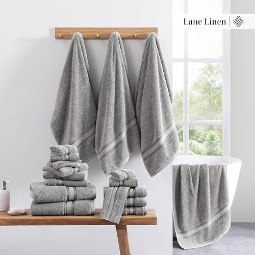 Bath Towels for Bathroom - 100% Cotton Towel Set, Soft Bath Set- 6 Bathroom Towels, 6 Hand Towels, 6 Wash Cloths, Quick Dry, Highly Absorbent Shower Towels - 18 Piece Set Grey - 18 Piece Set - Grey thumbnail 5
