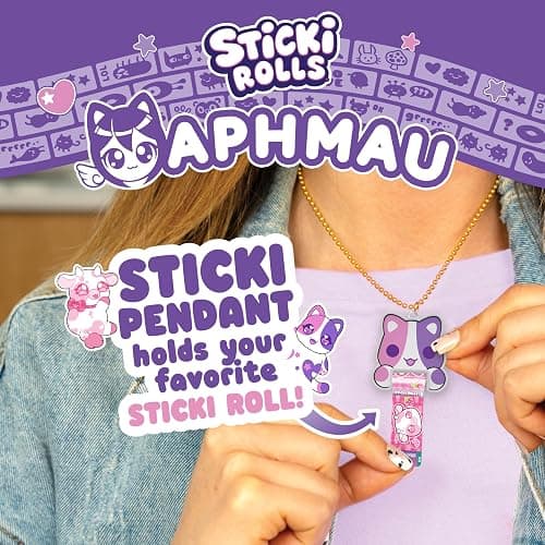Sky Castle Sticki Rolls x Aphmau Toy Pendant & Bracelet Set – 120 Holographic Stickers, Wearable Toy Jewelry, and Collector’s Page – Limited Edition for Kids Ages 5 and Up - Rainbow Swirl Cat thumbnail 8