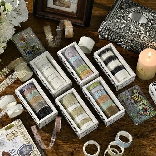 Songdao 6 Rolls Lace Patterns PET Tapes Floral Arts Decorative Tape Set Adhesive Transparent Masking Tapes for DIY Craft, Kids, Scrapbook, DIY, Gift Wrapping, Journal (Pure White) thumbnail 8
