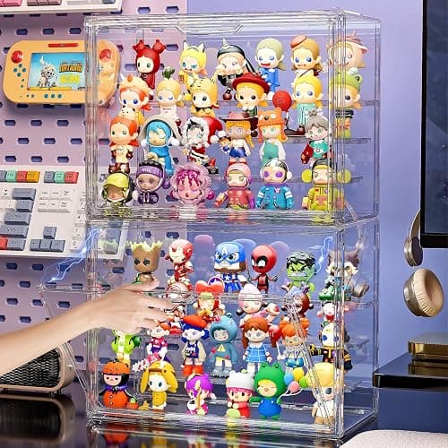 MSHOMELY Clear Acrylic Display Case for Collectibles 4 Layer Hobby Figure Display Case Box with Shelves Stackable Figurine Display Shelf for Funko Pop Mart Labubu Model, 2 Pack thumbnail 2