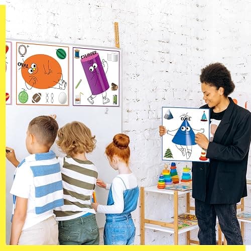 15 PCS Shape Posters, Shapes Learning Bulletin Board Set School Decoration Supplies Teaching Tool for Toddler Kid Family Classroom, 12” x 11.5” thumbnail 6