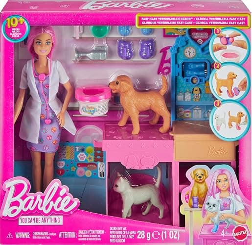Barbie Fast Cast Veterinarian Clinic Playset with Pink Colored Hair Fashion Doll, Vet Furniture & 10+ Accessories Including Molds & Dough for Bandages thumbnail 6
