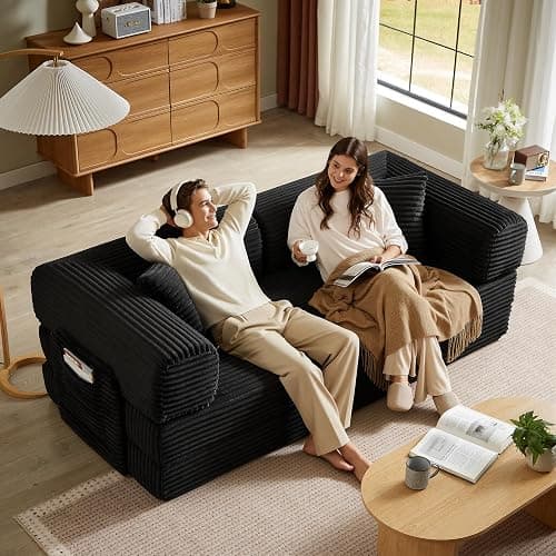 AUGOP Boneless Couch Folding Couches for Living Room Sofa, Futon Sofa Bed with Sleeper Sofa, Futon Couch with Fixed-Shape Oversized Corduroy Upholstered (Black, 81 Inches) thumbnail 2