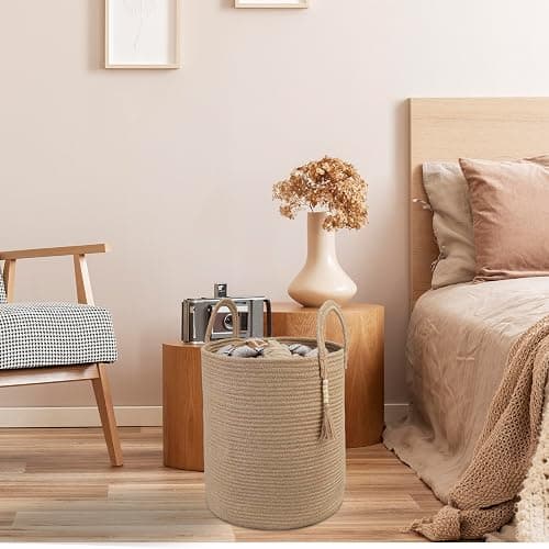 XUANGUO Rope Laundry Basket Laundry Hamper for Clothes Woven Storage Basket for Living Room Bedroom Boho Tall Rope Baskets for Blanket Toys Pillow Towels Baby Nursery Hamper Bin jute thumbnail 5