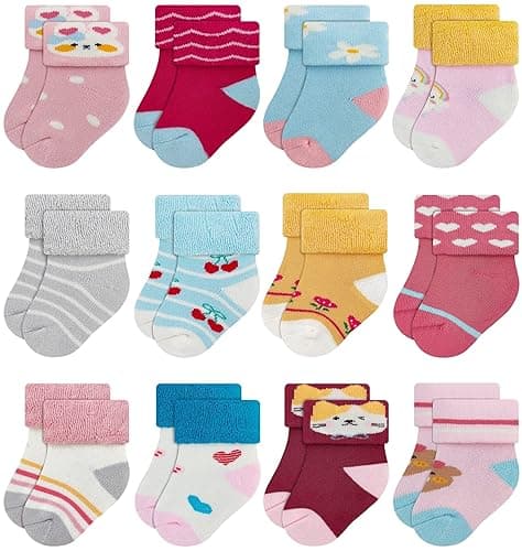 RATIVE Newborn Baby Socks 0-6,6-12 Months Terry Turn Cuff Socks for Boys Girls