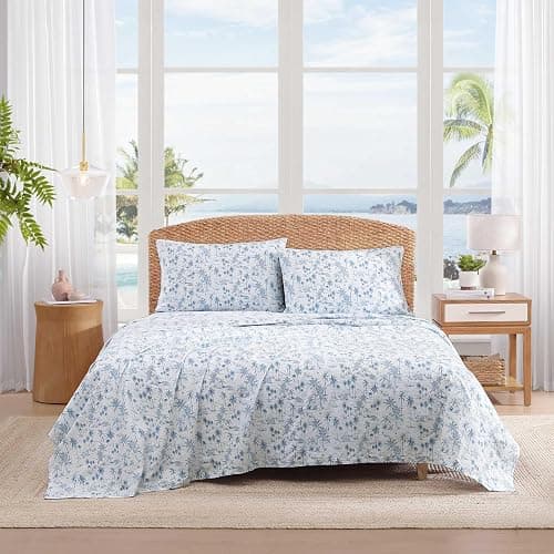 Tommy Bahama - Queen Sheets, Super Soft Cotton Percale Bedding Set with Matching Pillowcases, Crisp & Cool, Coastal Room Essentials (Surfside Blue, Queen) thumbnail 2