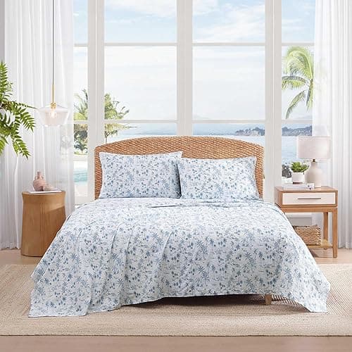 Tommy Bahama - Queen Sheets, Super Soft Cotton Percale Bedding Set with Matching Pillowcases, Crisp & Cool, Coastal Room Essentials (Surfside Blue, Queen) thumbnail 3