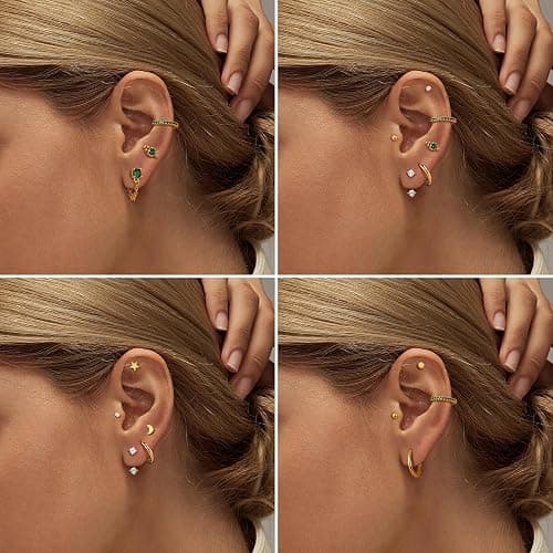 Hypoallergenic Flat Back Earrings for Women-Cartilage Earring Sets for Multiple Piercing 20G Surgical Stainless Steel Earring Stacks Small Hoop Flatback Stud Earrings thumbnail 5