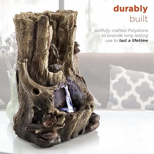 Alpine Corporation WIN326 Indoor Tabletop Light-Up Tiered Rainforest Tree Trunk Water Fountain with LED Lights, 11", Brown thumbnail 5