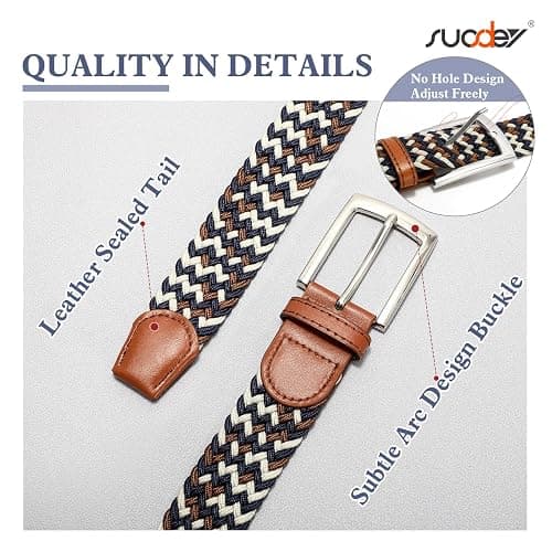 SUOSDEY Elastic Fabric Braided Belts for Men, Stretch Woven Belts for Golf Casual Jeans Shorts thumbnail 3