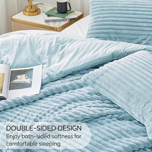 BEDELITE Fleece Queen Comforter Set -Super Soft & Warm Fluffy Light Blue Bedding, Luxury Fuzzy Heavy Bed Set for Winter with 2 Pillow Cases thumbnail 4