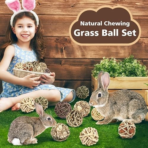 VESPRO Bunny Chew Grass Balls, (8 Pcs) Rolling Chew Toys for Small Animals, Natural Chew Grass Toys and Bunny Treats for Rabbits, Guinea Pigs, Chinchillas, Hamsters, Mice Teeth Grinding thumbnail 3