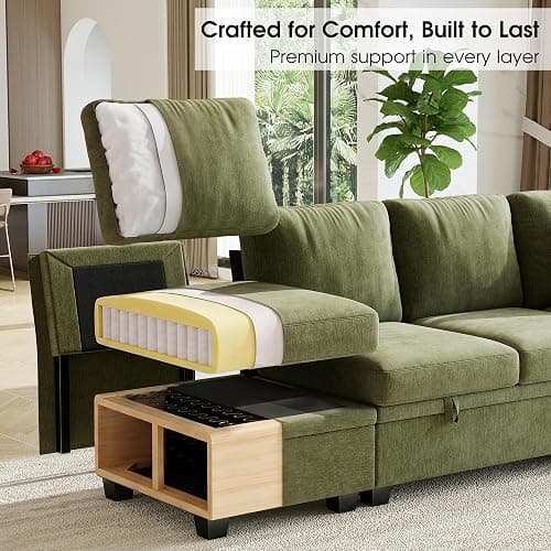 86" Modular Sectional Sleeper Sofa Bed, L Shaped 4 Seat Pull Out Couch with Storage Ottoman, Convertible Cloud Couch Bed, Sectional Couches for Living Room, Apartment (Green) thumbnail 5