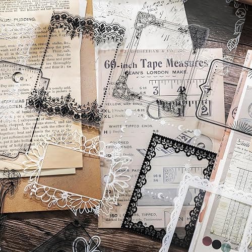 60 PCS Cutout Lace Vintage Scrapbook Stickers Washi Sticker Journal Scrapbooking StickersDecorative Paper DIY Aesthetic Bullet Journaling Supplies - Image 1