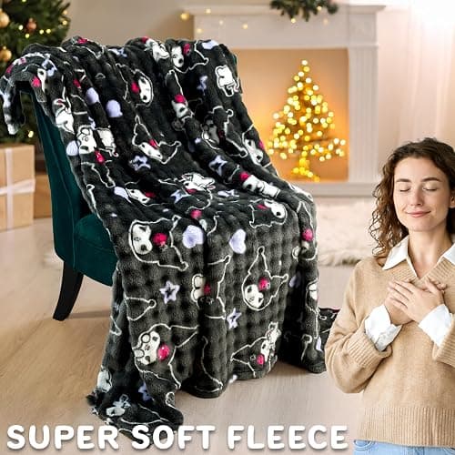 Get Trend Hello Kitty Sanrio Waffle Blanket for Girls, Teens, Women, 51 x 59 in, Kuromi Throw Blanket, Throw for Bed, Room Decor, Kawaii Gifts for Her (Grey Kuromi) thumbnail 2