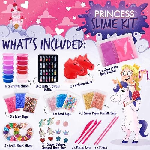 Princess Slime Kit for Girls - Water Based Colorful Premade Slime, Glow in the Dark, Glitter Powder, Ultimate Diy Pink Crystal Unicorn Kit for Girls, Ideal Gift Idea for Christmas & Holiday Ages 5-12+ thumbnail 2