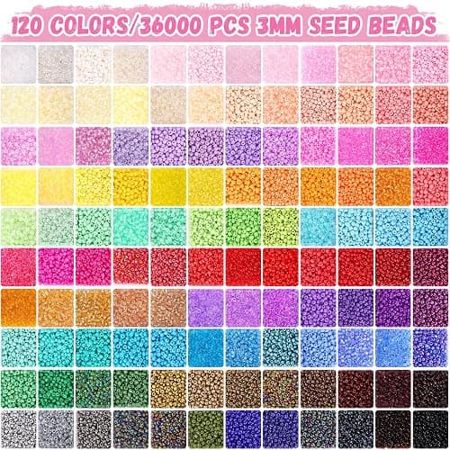 Funtopia 120 Colors 37000pcs+ 3mm Seed Beads, Colorful Small Beads for Jewelry Making, Friendship Bracelet Making Kit with Letter Beads, DIY Art Crafts Gifts for Women Girls - 120 Colors - 3mm thumbnail 3