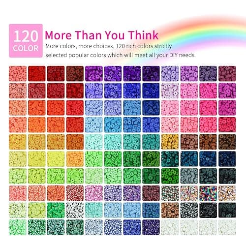 Sistenia 20,000 Pcs Clay Beads Bracelet Making Kit, 120 Colors 6 Boxes Polymer Beads Spacer Heishi Beads & Jewelry Kit with Pendant Charms Elastic Strings, Crafts Gift for Kids Adults thumbnail 4
