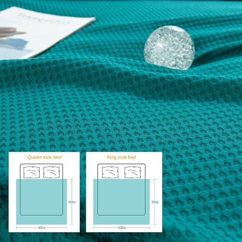 AmyHomie Cooling Blanket King Size, 100% Rayon Derived from Bamboo, Cool Summer Blanket for Hot Sleepers Soft Comfy Waffle Lightweight Blankets for All Seasons(Teal, 108×90in) thumbnail 9