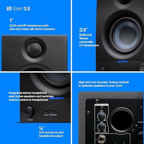 PreSonus Eris 3.5 Studio Monitors, Pair — Powered, Active Monitor Speakers for Near Field Music Production, Desktop Computer, Hi-Fi Audio - 3.5" - Gen 2 thumbnail 4