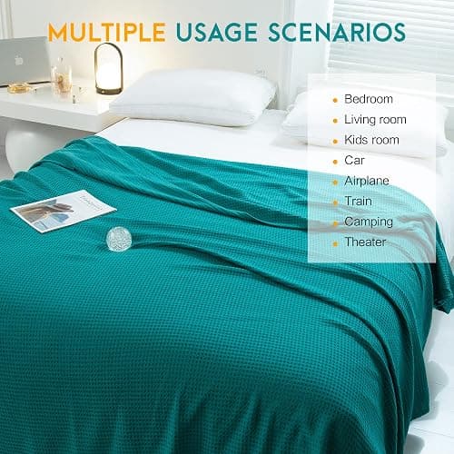 AmyHomie Cooling Blanket King Size, 100% Rayon Derived from Bamboo, Cool Summer Blanket for Hot Sleepers Soft Comfy Waffle Lightweight Blankets for All Seasons(Teal, 108×90in) thumbnail 8