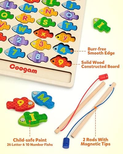 Coogam Magnetic Alphabet Numbers Fishing Game, Wooden ABC Letter Numbers Color Matching Puzzle Fine Motor Montessori Educational Toy for Preschool 3 4 5 Year Old Toddlers thumbnail 6