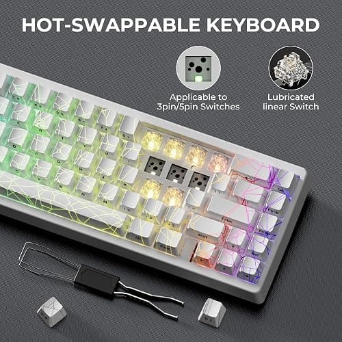 HITIME x XVX M67 Wireless 60% Percent Keyboard, QMK/VIA Gaming Keyboard, Tri-Mode Thocky Creamy Mechanical Key Board, Hot Swappable Gasket Mount RGB IMD Tech for Win/Mac, Spider Web Theme, White thumbnail 5