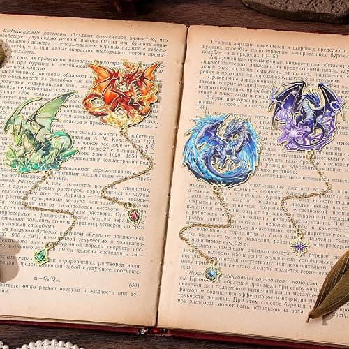 Fantasy Fourth Wings Dragon Bookmarks -4 Designs: Fire Red,Ice Blue,Thunder Purple,Forest Green-Unique Cool Metal Book Marks for Men Women, Inspirational Gift for Kid, Readers, Book Lovers, Collectors thumbnail 7