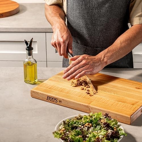 John Boos R-Board Series Rectangular Wooden Maple Cutting Board 18”x12” – 1.5” Thick, 10-lb Reversible Butcher Block with Edge-Grain & Finger Grips – Made in the USA thumbnail 2