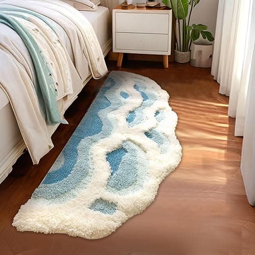 ZSHIFANG Soft Shag 3D Stereo Wave Moss Bedside Rug 20"×36" Cute Navy Blue Runner Rug Non Slip Washable Bathroom Rugs Bath Mats for Bedroom Bathroom Hallway Home Decor Indoor Doormat Shower Mat thumbnail 6