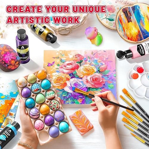 40 Pcs Classic & Metallic & Pastel Acrylic Paint Set with 12 Brushes, 2 Knives & Palette, 24 Colors (2oz/60ml) - for Adults, Kids, Artists & Beginners - Arts and Crafts Painting Kit thumbnail 5