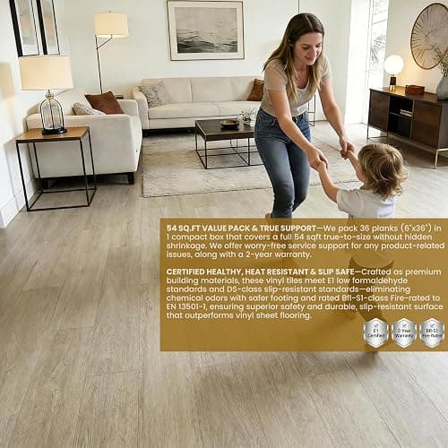 VIVIDCOZYTILE Waterproof Peel and Stick Floor Tile, 54 Sq.Ft Washed Beige Vinyl Wood Flooring, Easy DIY-Install & Durable for Kitchen, Bedroom, Bathroom, RVs, Rental-Friendly (36-Planks 6"x36") thumbnail 2