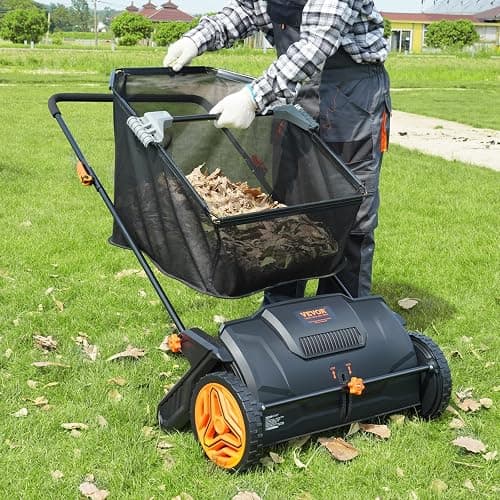 VEVOR Push Lawn Sweeper, 21inch Leaf & Grass Collector, Heavy Duty Thickened Steel Durable to Use with Large Capacity 3.5 cu. ft. Mesh Collection Hopper Bag, 2 Spinning Brushes thumbnail 2
