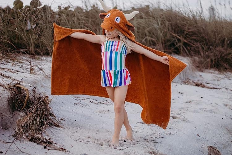 Yikes Twins Hooded Baby Towel for Kids 2-8 | Large 100% Cotton Baby Towel for Girls or Boys | Unisex Cute Texas Longhorn Bath Towels for Babies and Toddlers thumbnail 7