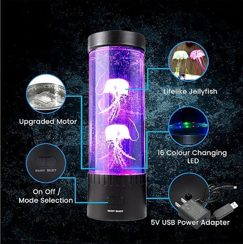 Brewish Jellyfish Lamp (Upgraded Motor 2025),16 Color Changing Mood Lamps, 4 Modes Aquarium Night Light, Artificial Fish Tank with Moving Fish, Sensory Room LED Lights for Autism, ADHD, Excellent Gift - Image 1
